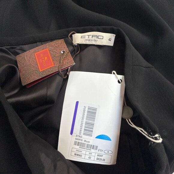 Etro Womens Black Ruffle Wrap Skirt Size 42 Career Lined Made In Italy New $829 - Picture 3 of 8